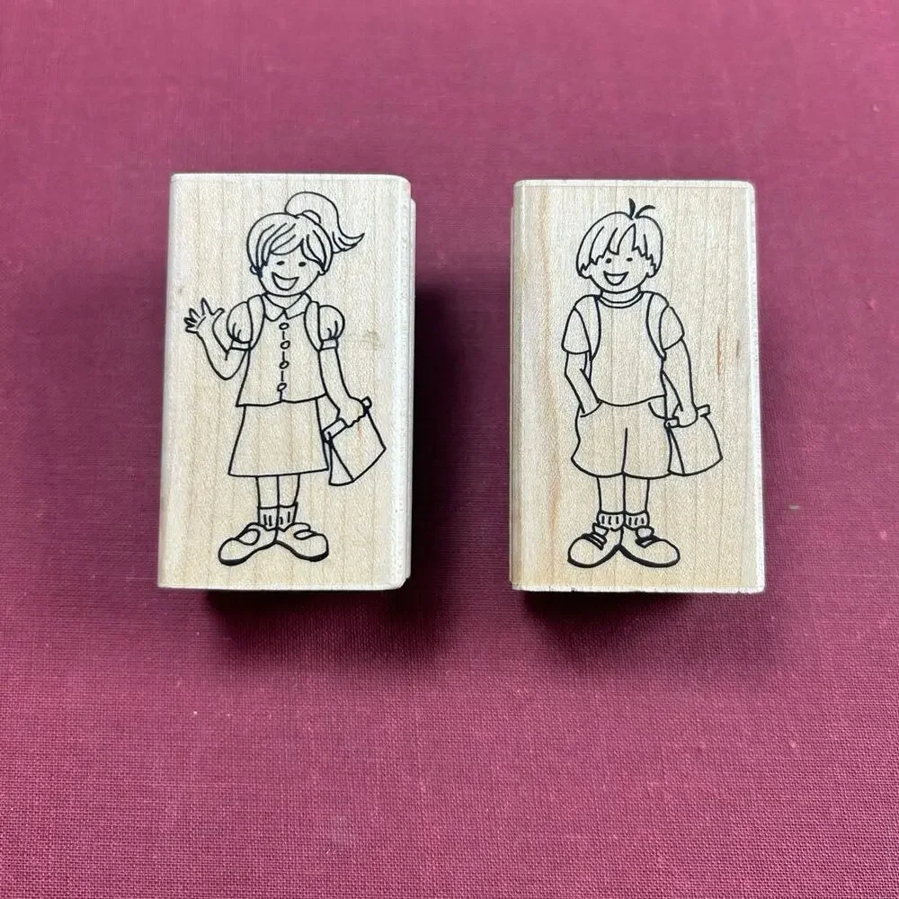 Back to School Boy Girl- Set of 2 preowned 2007- rubber stamps- 2.5x1.5